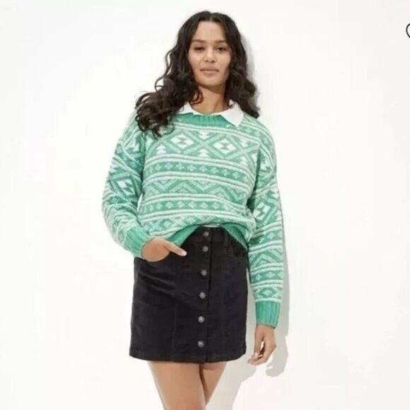 NWT American Eagle Ladies Green Fairisle Snowdrift Sweater Size S - Picture 1 of 10
